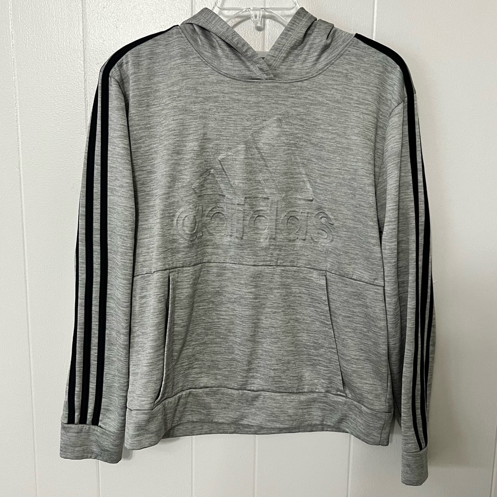 Adidas embossed hoodie sweatshirt gray boys large 14/16